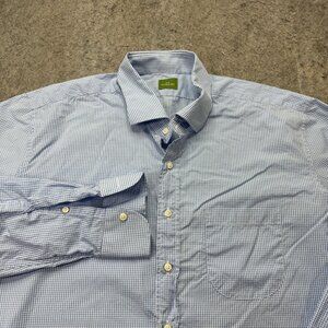 Sid Mashburn Shirt Men XL Blue White Gingham Check Long Sleeve Button Up